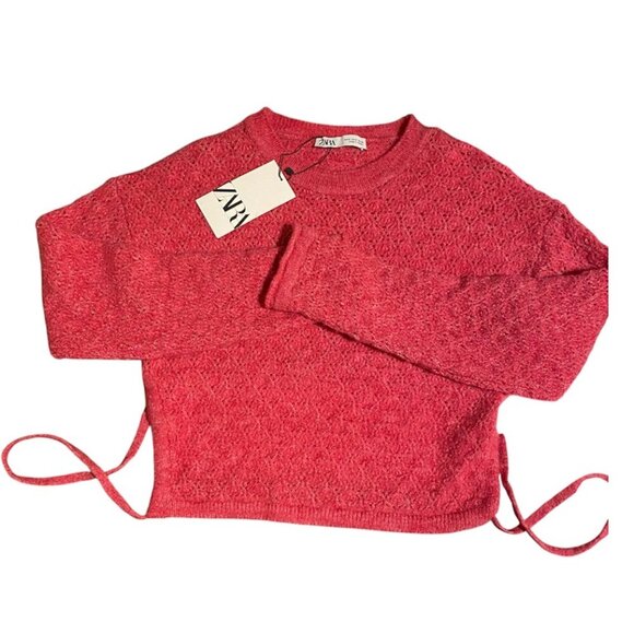 Zara Open Back Knit Pink Sweater Tie Back, Size Small - Picture 5 of 16